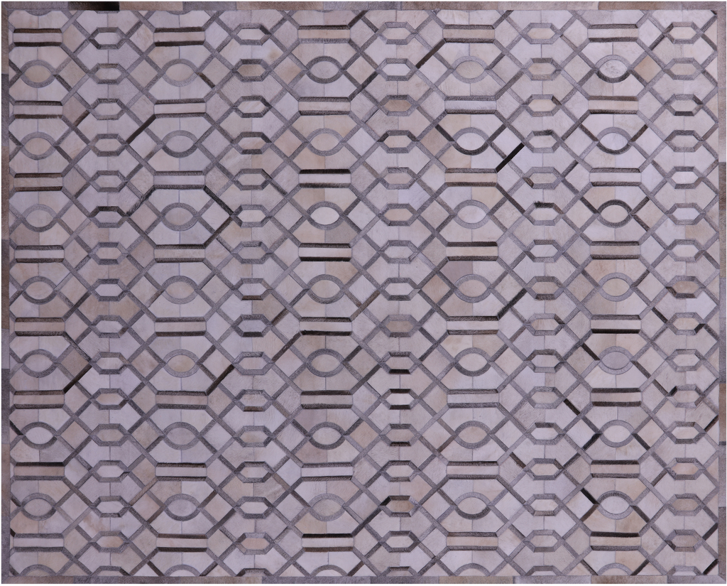 Grey & White Natural Cowhide Hand Stitched Rug - Manhattan Rugs