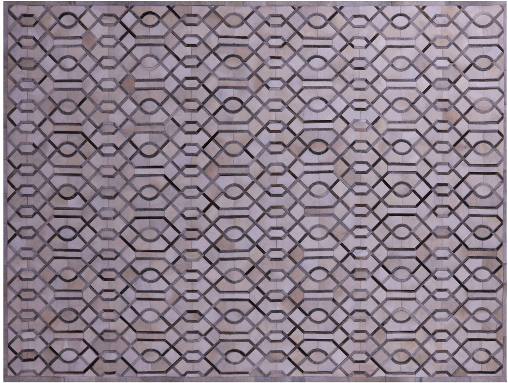 Grey & White Natural Cowhide Hand Stitched Rug - Manhattan Rugs