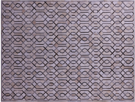 Grey & White Natural Cowhide Hand Stitched Rug - Manhattan Rugs