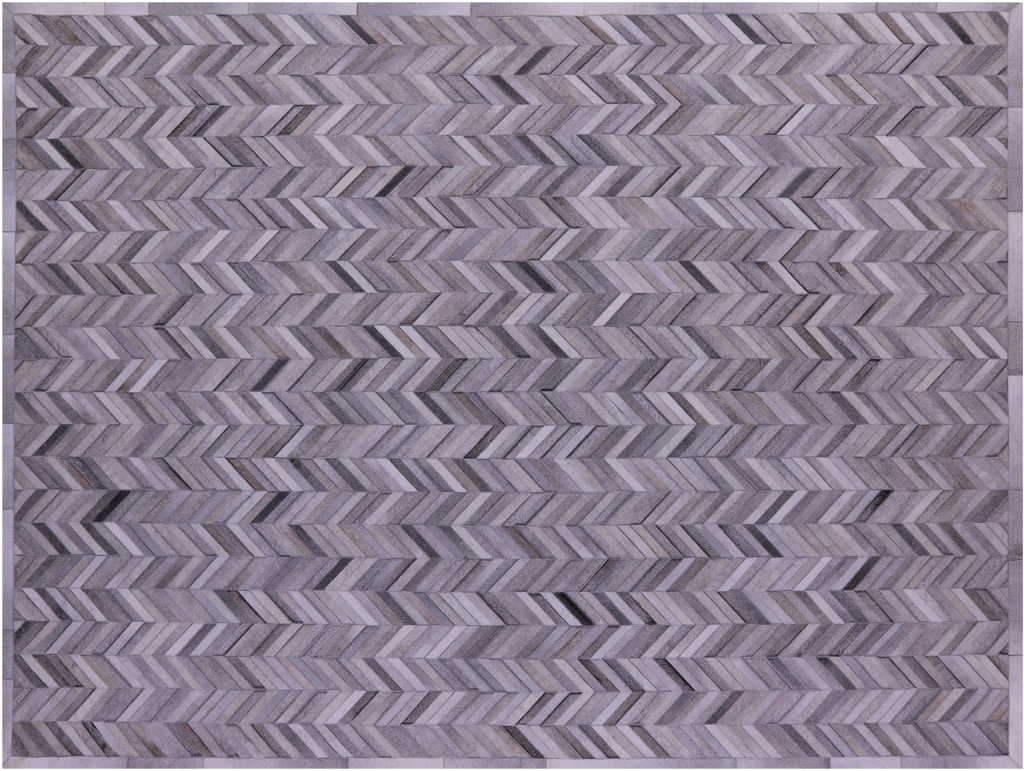 Grey Chevron Natural Cowhide Hand Stitched Rug - Manhattan Rugs