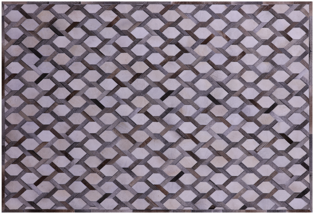 Grey & White Natural Cowhide Hand Stitched Rug - Manhattan Rugs