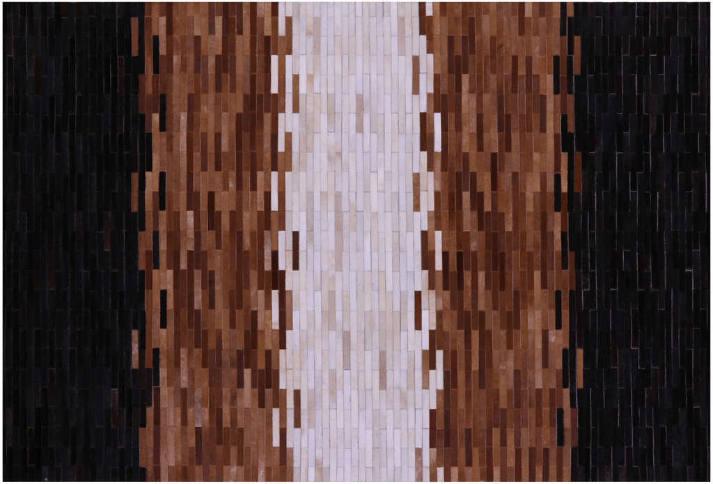 Brown & White Brickwork Natural Cowhide Hand Stitched Rug - Manhattan Rugs