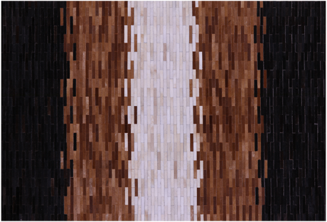 Brown & White Brickwork Natural Cowhide Hand Stitched Rug - Manhattan Rugs