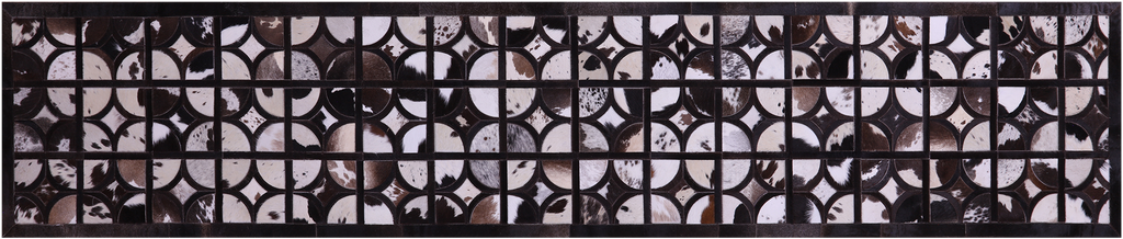 Brown & White Natural Cowhide Hand Stitched Runner Rug - Manhattan Rugs