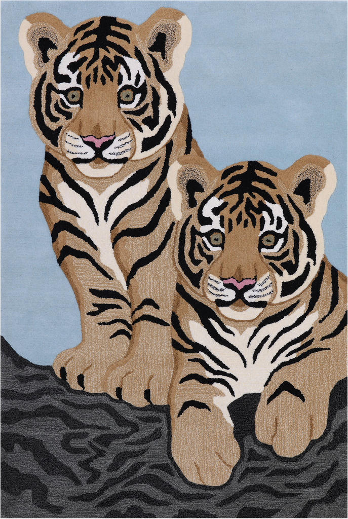 Blue 4' 0" X 6' 0" Tiger Design Hand-Tufted Wool Rug - M28