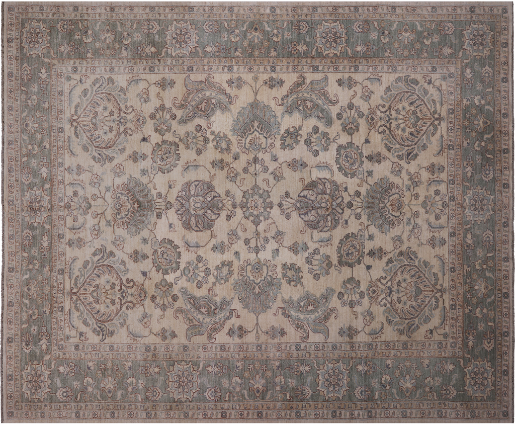 Ivory Turkish Oushak Hand Knotted Wool Rug 8' 2" X 9' 9" - MC568