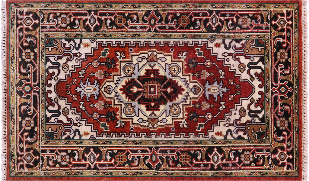 3' 2" X 5' 1" Hand Knotted Heriz Serapi Wool Rug - P1609