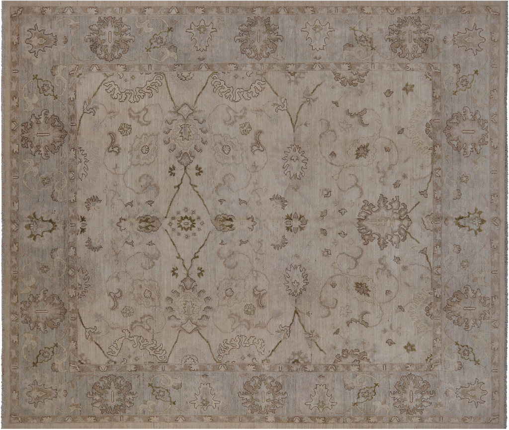 Ivory 8' 1" X 9' 7" Washed Out Turkish Oushak Hand Knotted Wool Rug - P2773