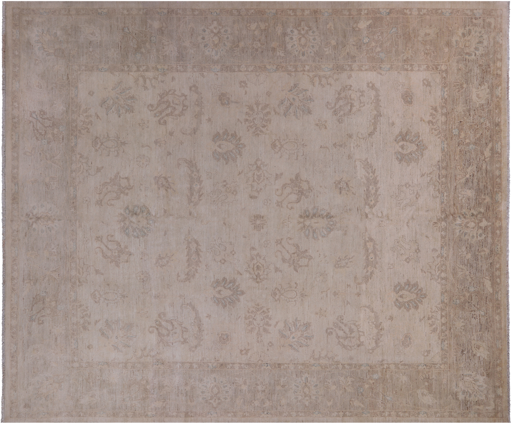 Ivory 8' 2" X 9' 7" Turkish Oushak Washed Out Handmade Wool Rug - P2775
