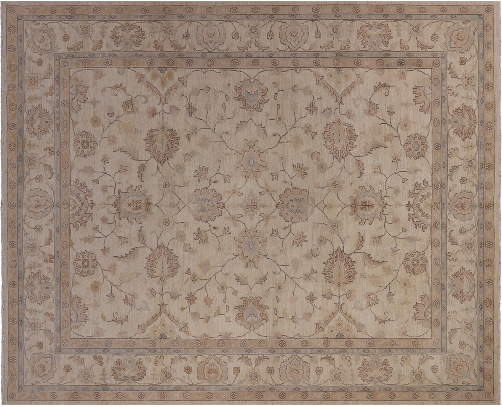 Ivory Turkish Oushak Hand Knotted Wool Area Rug 8' 1" X 9' 10" - P3260