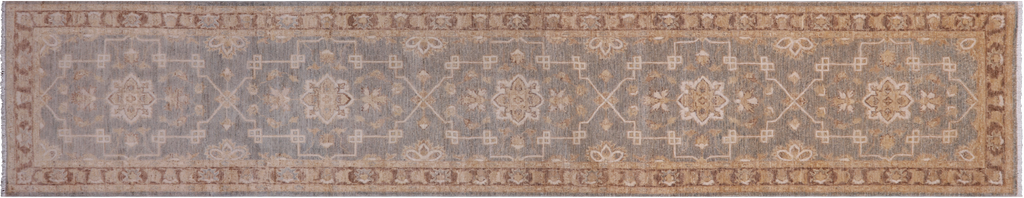 Grey 2' 6" X 13' 3" Turkish Oushak Hand Knotted Wool Runner Rug - P3526