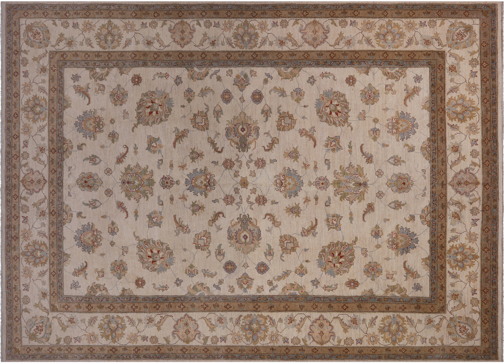 Ivory Turkish Oushak Hand Knotted Wool Area Rug 8' 10" X 12' 5" - P3557