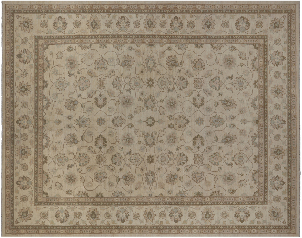 Ivory 9' 2" X 11' 10" Turkish Oushak Hand Knotted Rug - P3579