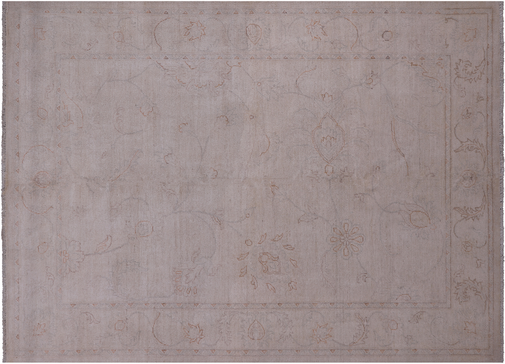 Ivory 5' 1" X 6' 11" Hand Knotted Turkish Oushak Washed Out Wool Rug - P4485