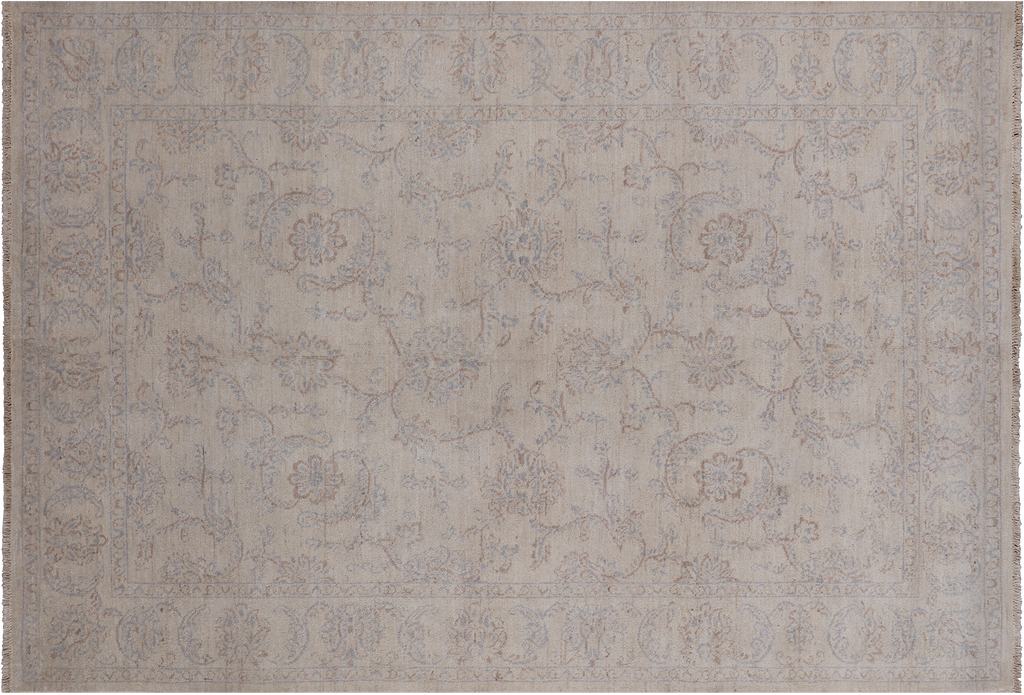 Ivory 5' 1" X 7' 4" Handmade Turkish Oushak Washed Out Wool Rug - P4582