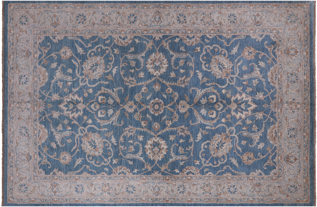 Blue 6' 1" X 9' 1" Turkish Oushak Hand Knotted Area Rug - P4597
