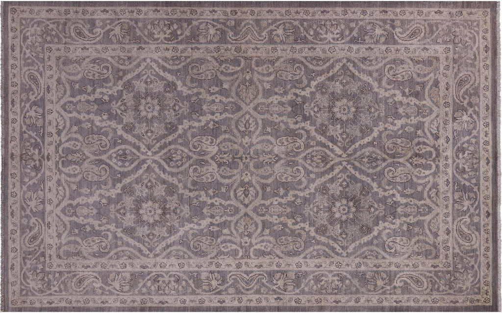 Grey Turkish Oushak Washed Out Hand Knotted Wool Area Rug 5' 10" X 9' 3" - P4598