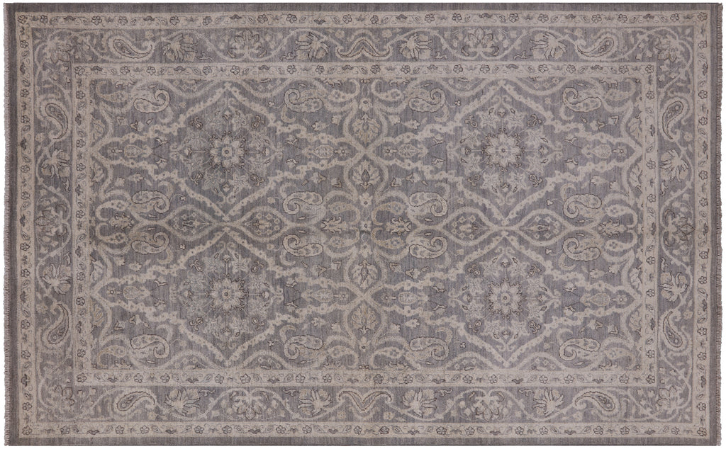 Grey Turkish Oushak Washed Out Hand Knotted Wool Area Rug 5' 10" X 9' 3" - P4598