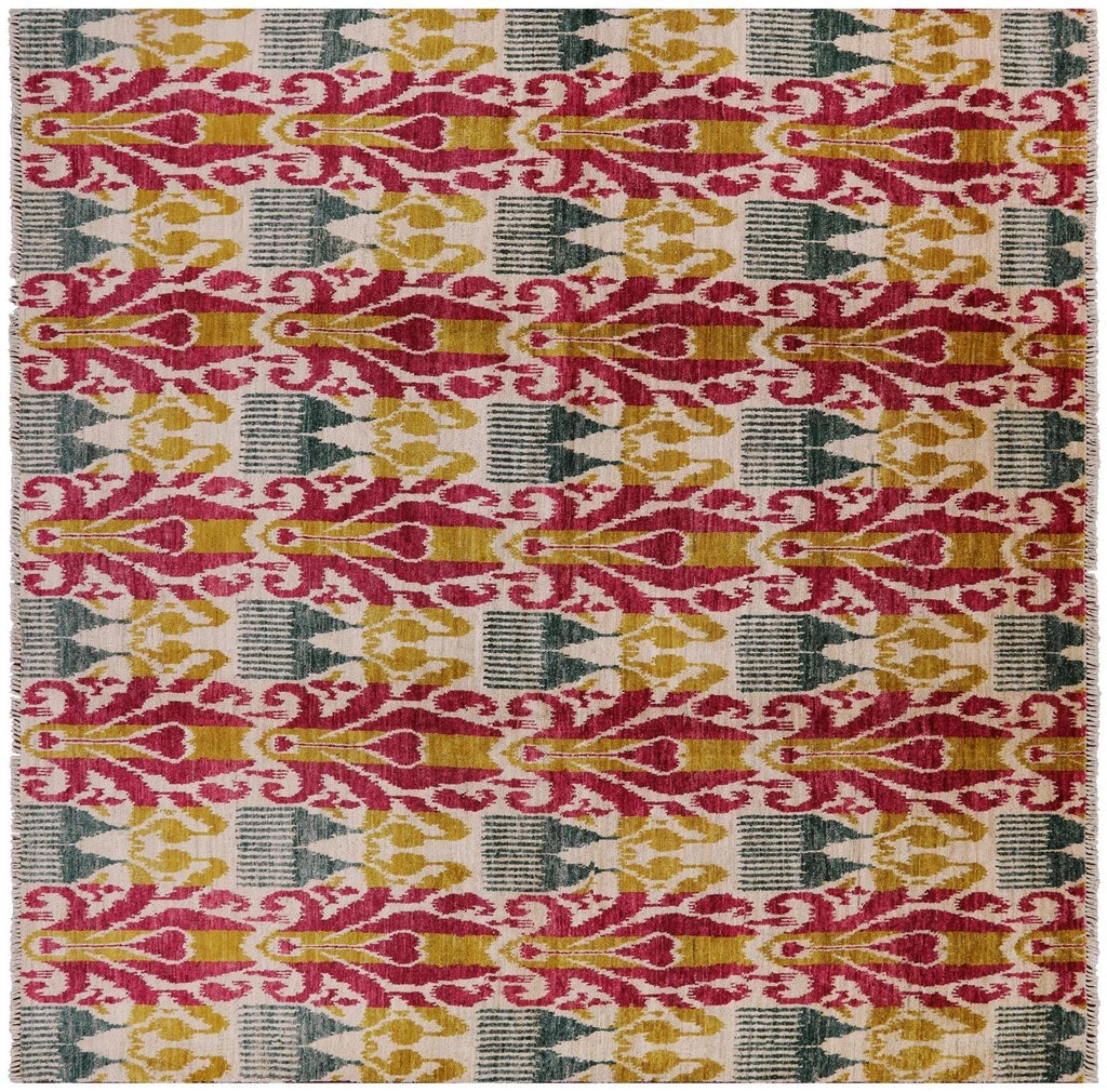 Square Hand Knotted Ikat Area Rug - Manhattan Rugs
