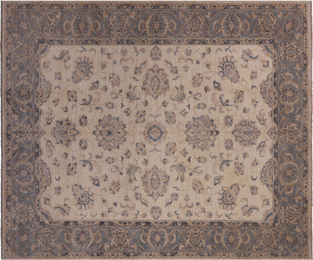 Ivory 8' 4" X 9' 10" Turkish Oushak Hand Knotted Wool Rug - P6562