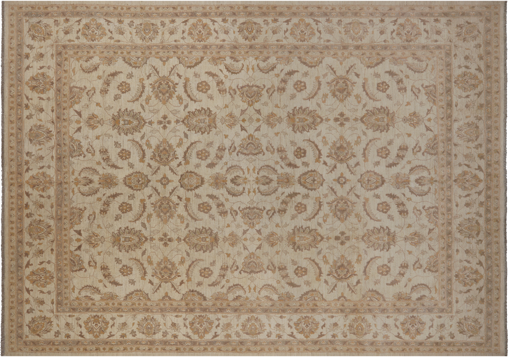 Ivory Turkish Oushak Hand Knotted Wool Rug 8' 9" X 12' 2" - P6609