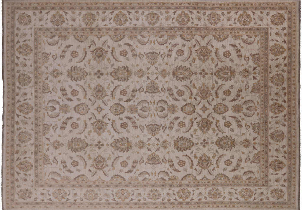 Ivory Turkish Oushak Hand Knotted Wool Rug 8' 9" X 12' 2" - P6609