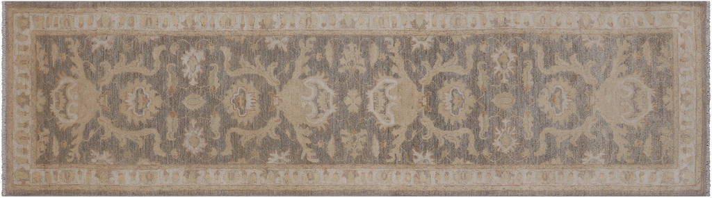 Grey 2' 8" X 9' 10" Turkish Oushak Hand Knotted Runner Rug - P6628