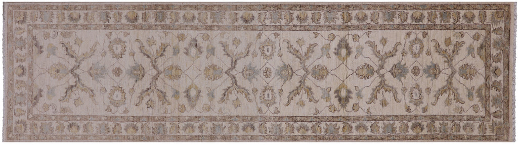 Ivory 2' 7" X 9' 9" Runner Turkish Oushak Hand Knotted Rug - P6655