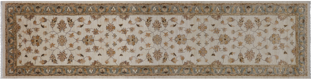 Ivory 2' 6" X 9' 9" Turkish Oushak Hand Knotted Runner Wool Rug - P6657