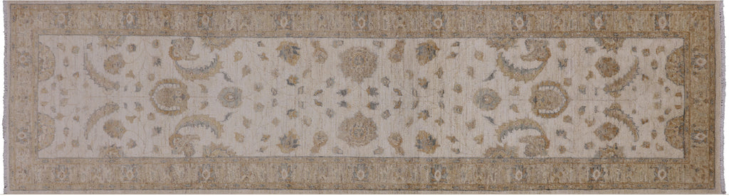 Ivory Turkish Oushak Hand Knotted Runner Rug 2' 8" X 9' 10" - P6658
