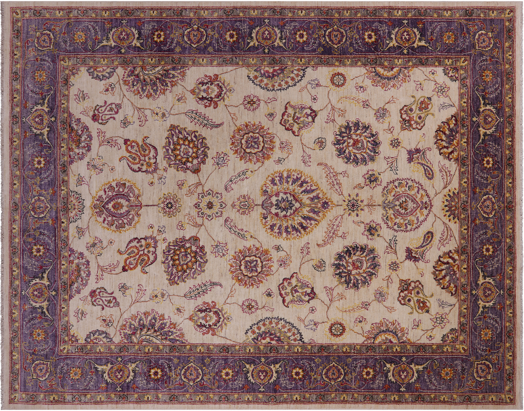 Ivory Turkish Oushak Hand Knotted Wool Rug 8' 2" X 10' 2" - P6731