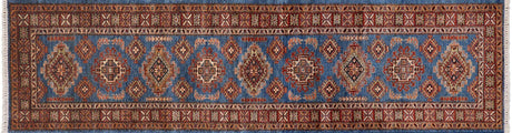 Runner Geometric Super Kazak Hand Knotted Rug - Manhattan Rugs