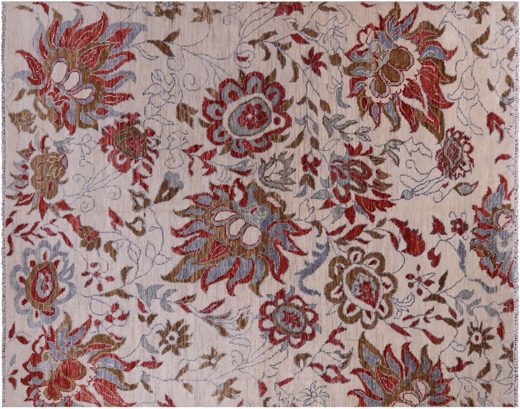 SUPER SALE Ivory 8' 0" X 10' 2" Oushak Hand Knotted Wool Area Rug - P9570