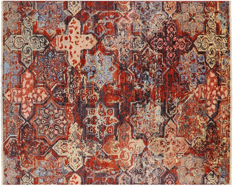 Modern Geometric Wool & Silk Hand Knotted Rug - Manhattan Rugs