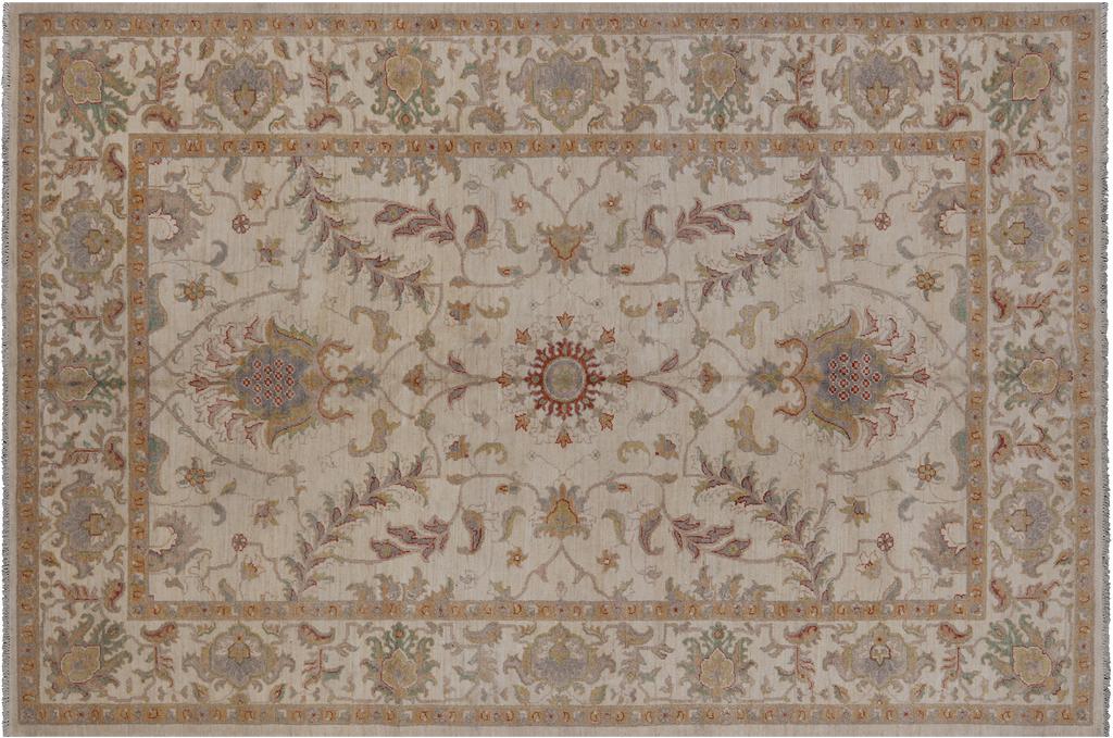 Ivory Hand Knotted Turkish Oushak Wool Rug 6' 4" X 9' 8" - Q10412