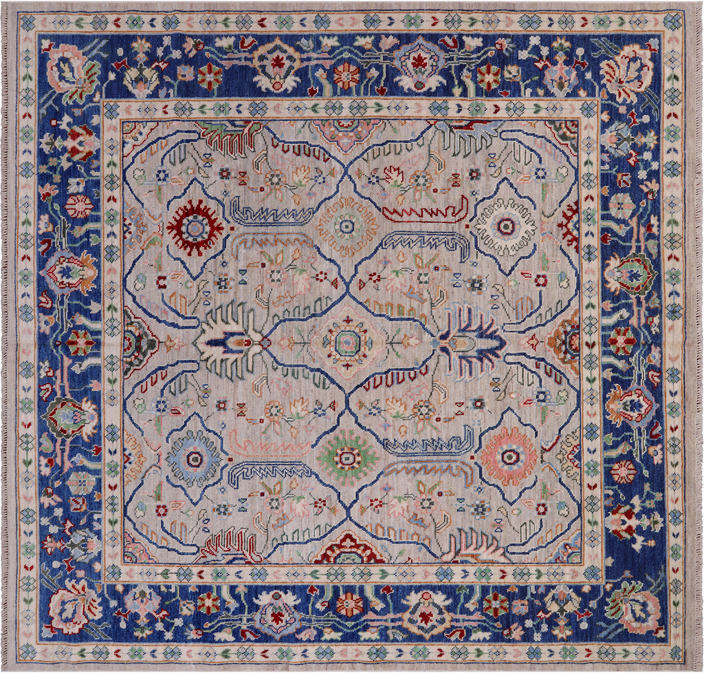 9' 2" X 9' 6" Square Hand Knotted Wool On Wool Turkish Oushak Rug - Q10491