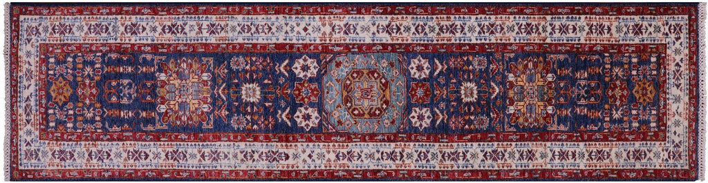 Super Kazak Geometric Hand Knotted Wool Runner Rug - Manhattan Rugs
