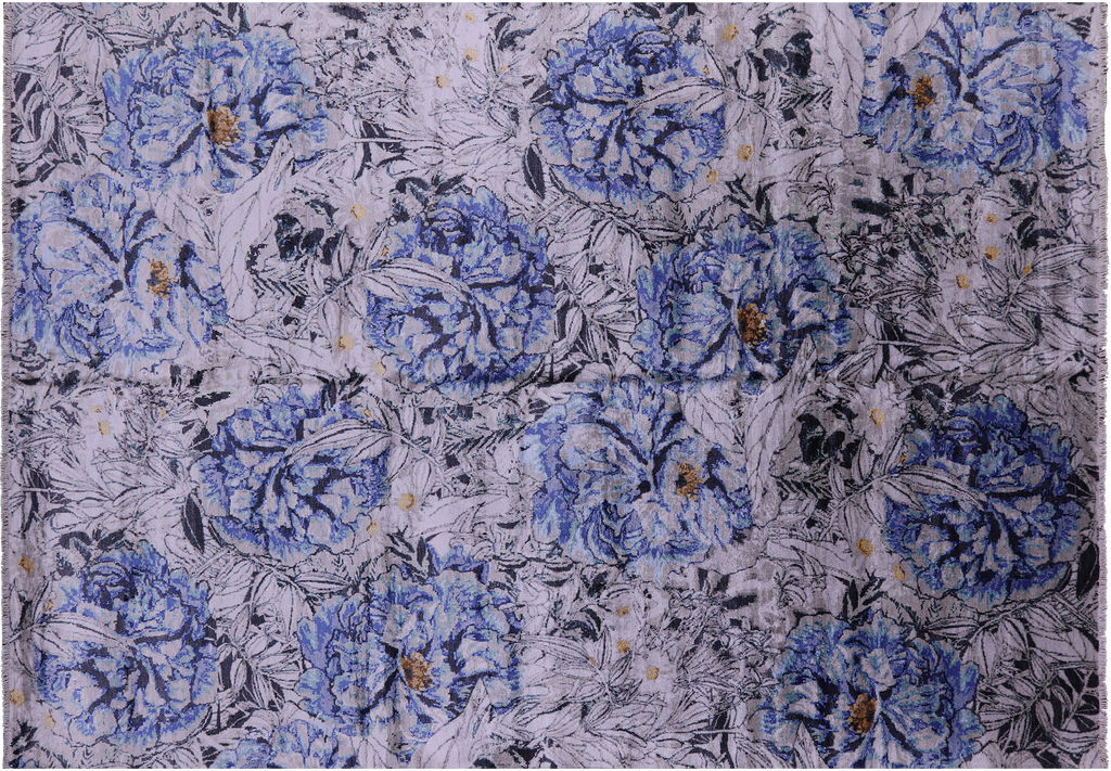 8' 9" X 12' 2" Modern Hand Knotted Silk Rug - Q11598