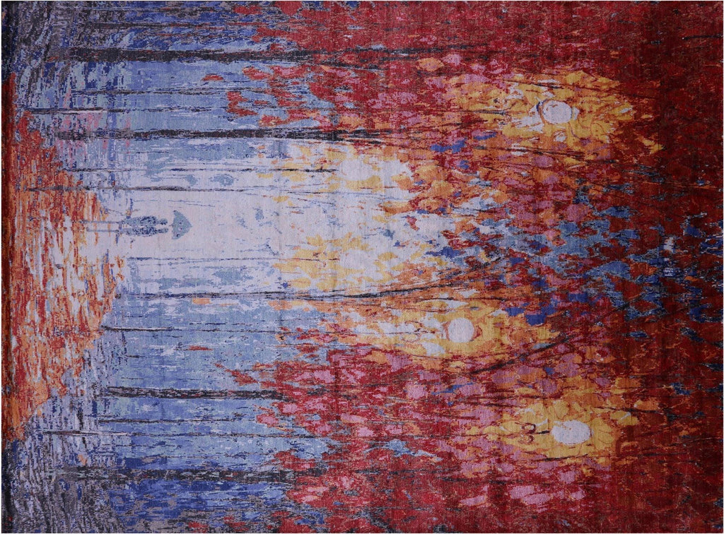 Couple Walking In The Forest Design Hand Knotted Silk Rug - Manhattan Rugs