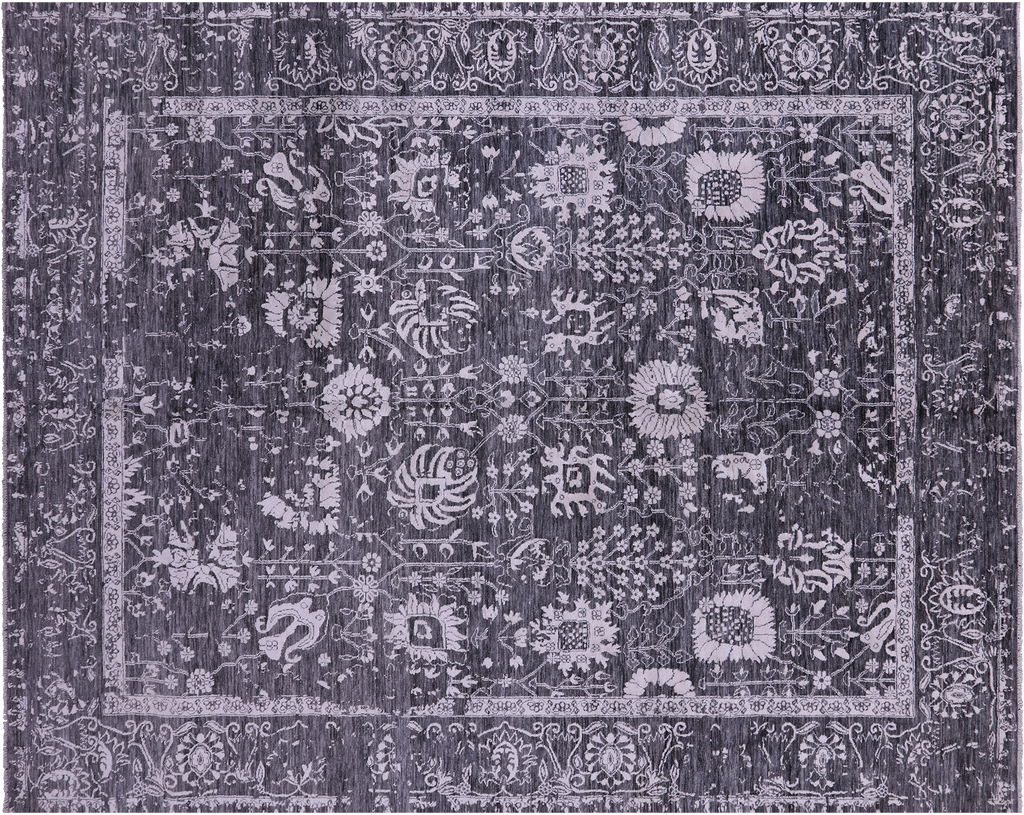 SUPER SALE Grey Hand Knotted Persian Tabriz Wool & Silk Rug 8' 0" X 10' 2" - Q11750