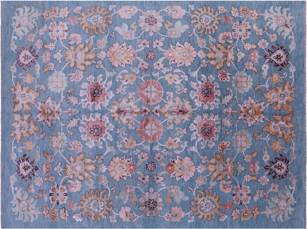 SUPER SALE Blue 9' 1" X 12' 3" Persian Tabriz Wool & Silk Handmade Rug - Q11798
