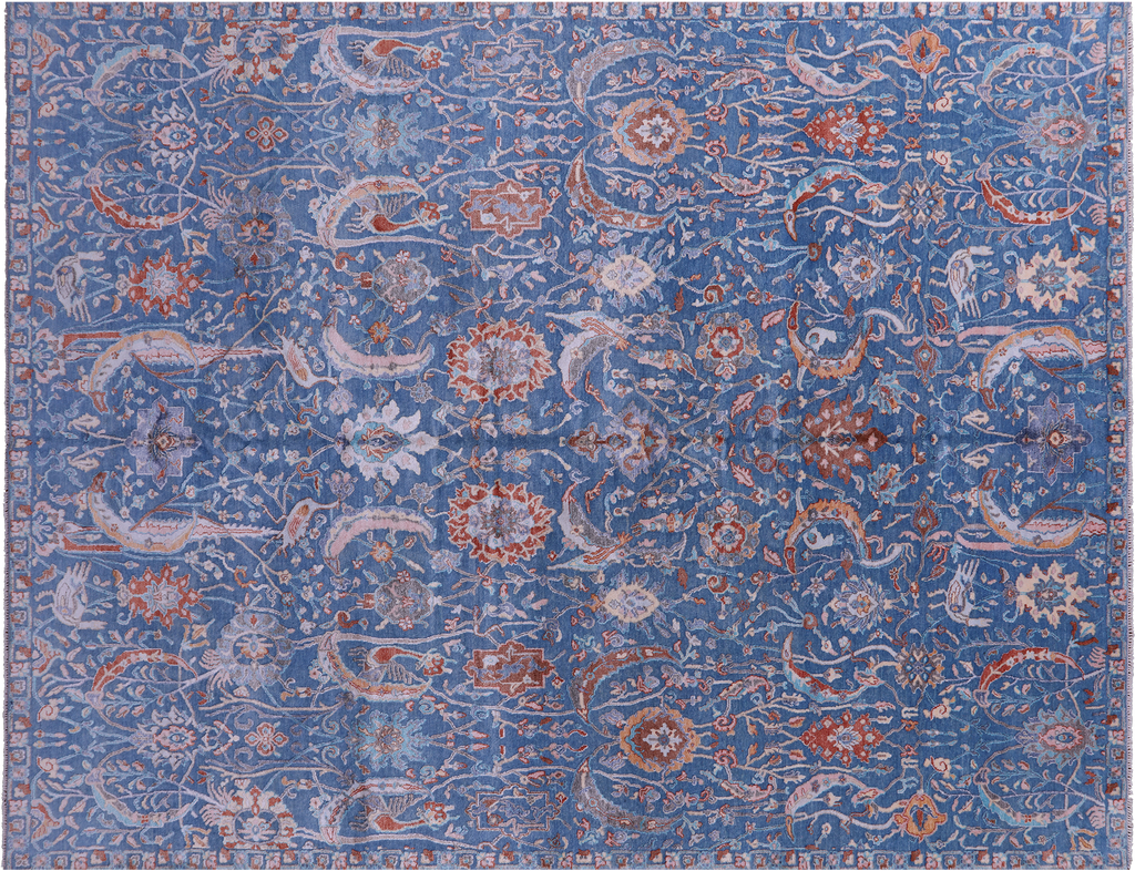 Blue Persian Tabriz Hand Knotted Wool & Silk Rug 9' 0" X 11' 10" - Q11802