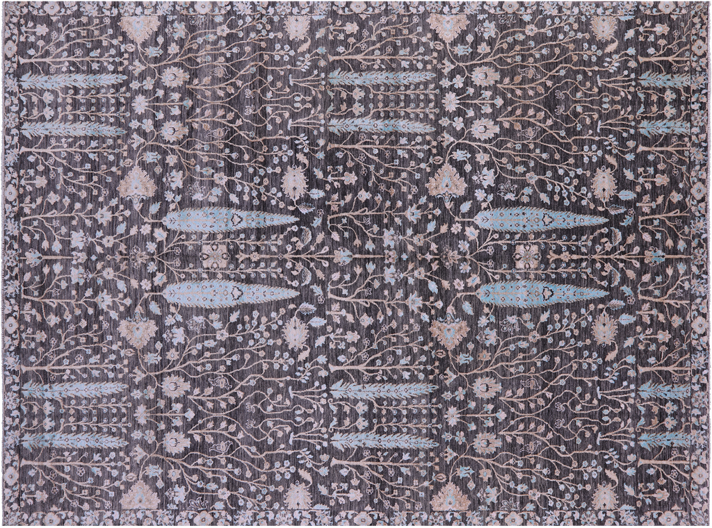 Grey 9' 0" X 12' 4" Persian Ziegler  Wool & Silk Hand Knotted Rug - Q11806