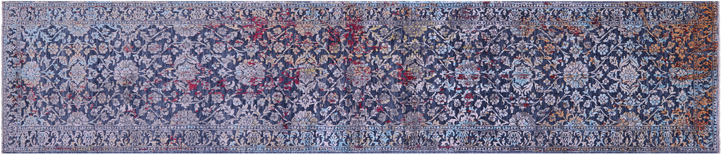 Runner Wool & Silk Persian Tabriz Hand-Knotted Rug 2' 7" X 12' 5" - Q11818