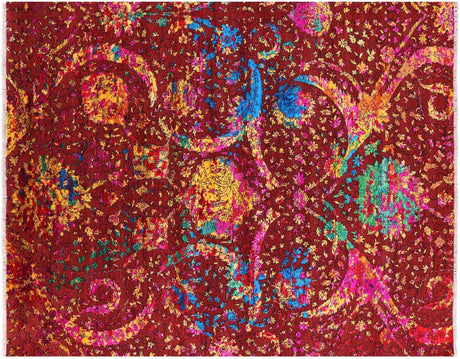 Persian Sickle Leaf Design Wool & Silk Handmade Rug - Manhattan Rugs