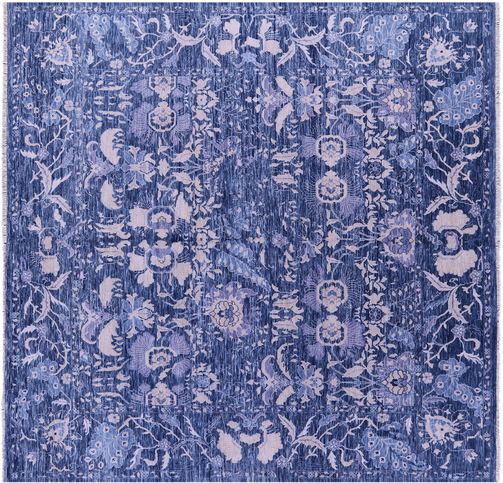 SUPER SALE Blue 9' Square Modern Handmade Wool Rug - Q11888