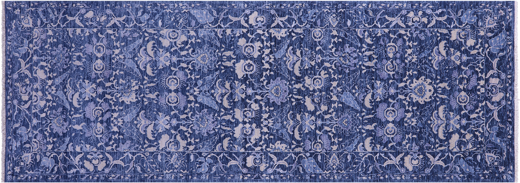 SUPER SALE Blue Runner Modern Handmade Wool Rug 4' 1" X 11' 10" - Q11899