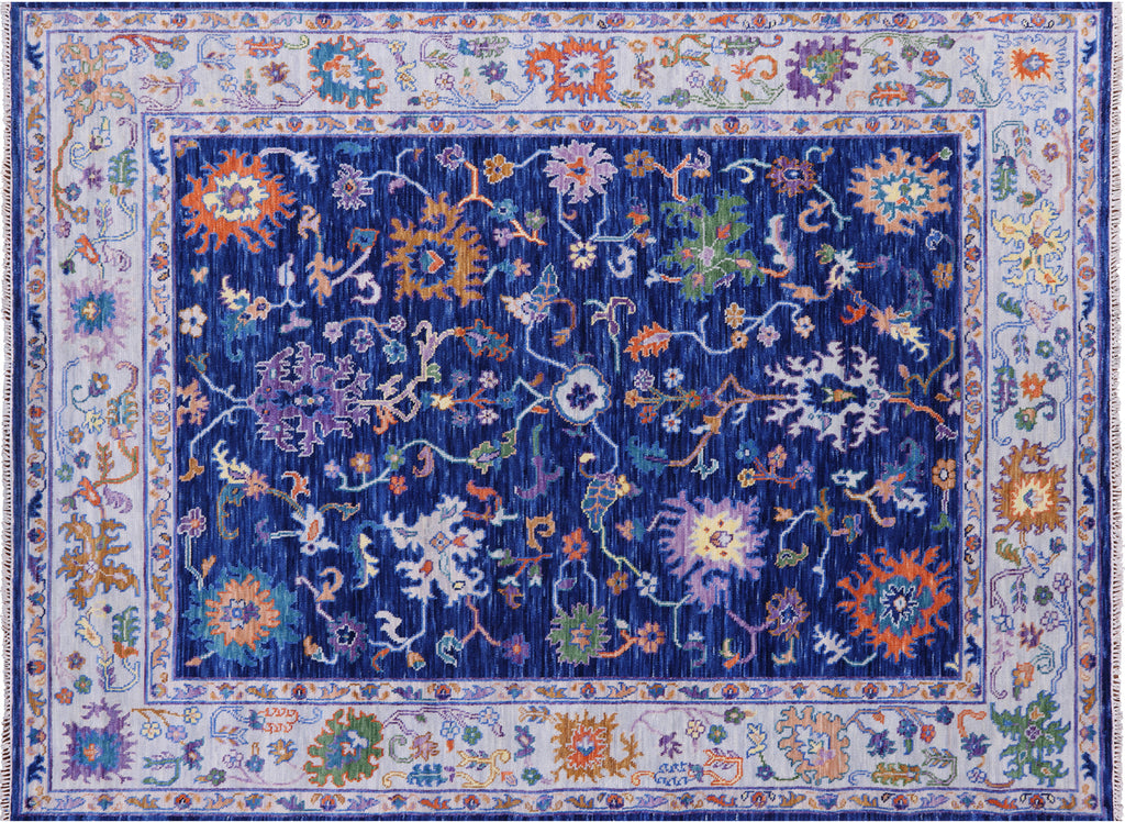 SUPER SALE Blue Turkish Angora Oushak Hand-Knotted Wool Rug 8' 0" X 10' 2" - Q12082