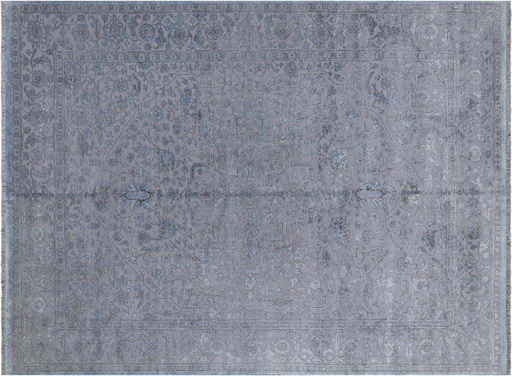 Grey 9' 1" X 12' 2" Wool & Silk Handmade Persian Heriz Serapi Rug - Q12084