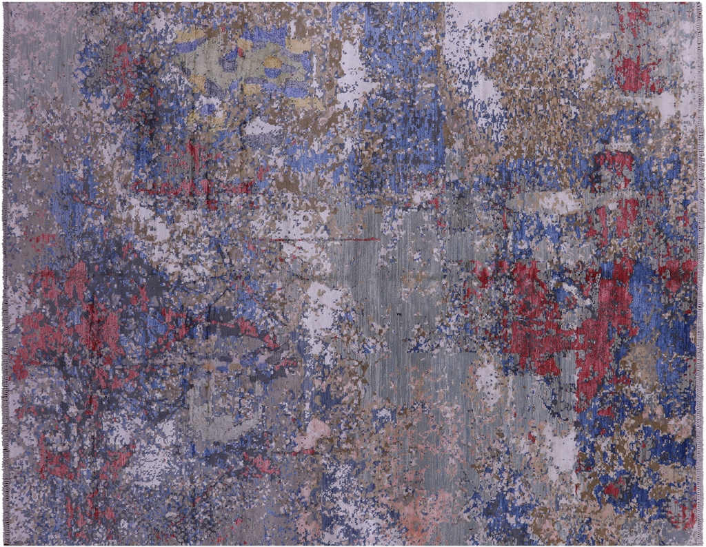 Abstract Wool & Silk Hand Knotted Rug 8' 1" X 10' 1" - Q12094